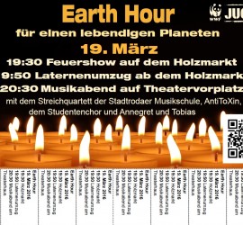 Flyer für die Earth Hour in Jena, als Motiv brennende Teelichter