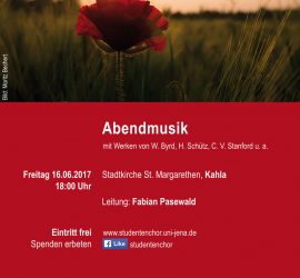 Flyer für ein Sommerkonzert 2017, als Motiv eine Mohnblüte und Getreidehalme in der Abendsonne